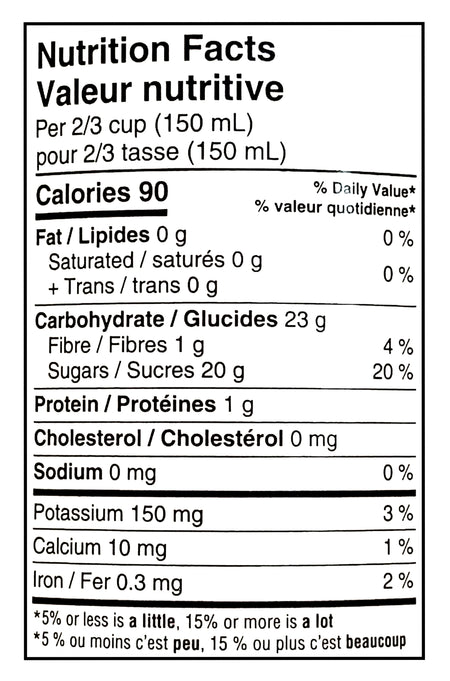 Great Value Pineapple Chunks In Pineapple Juice, 540ml/19 fl oz - Nutrition facts label 