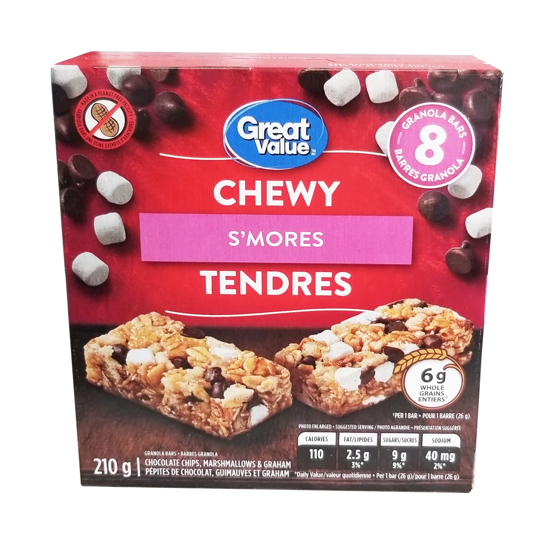 Great Value Chewy S'mores Granola Bars, 8 Bars, 210g/7.35 oz. Box