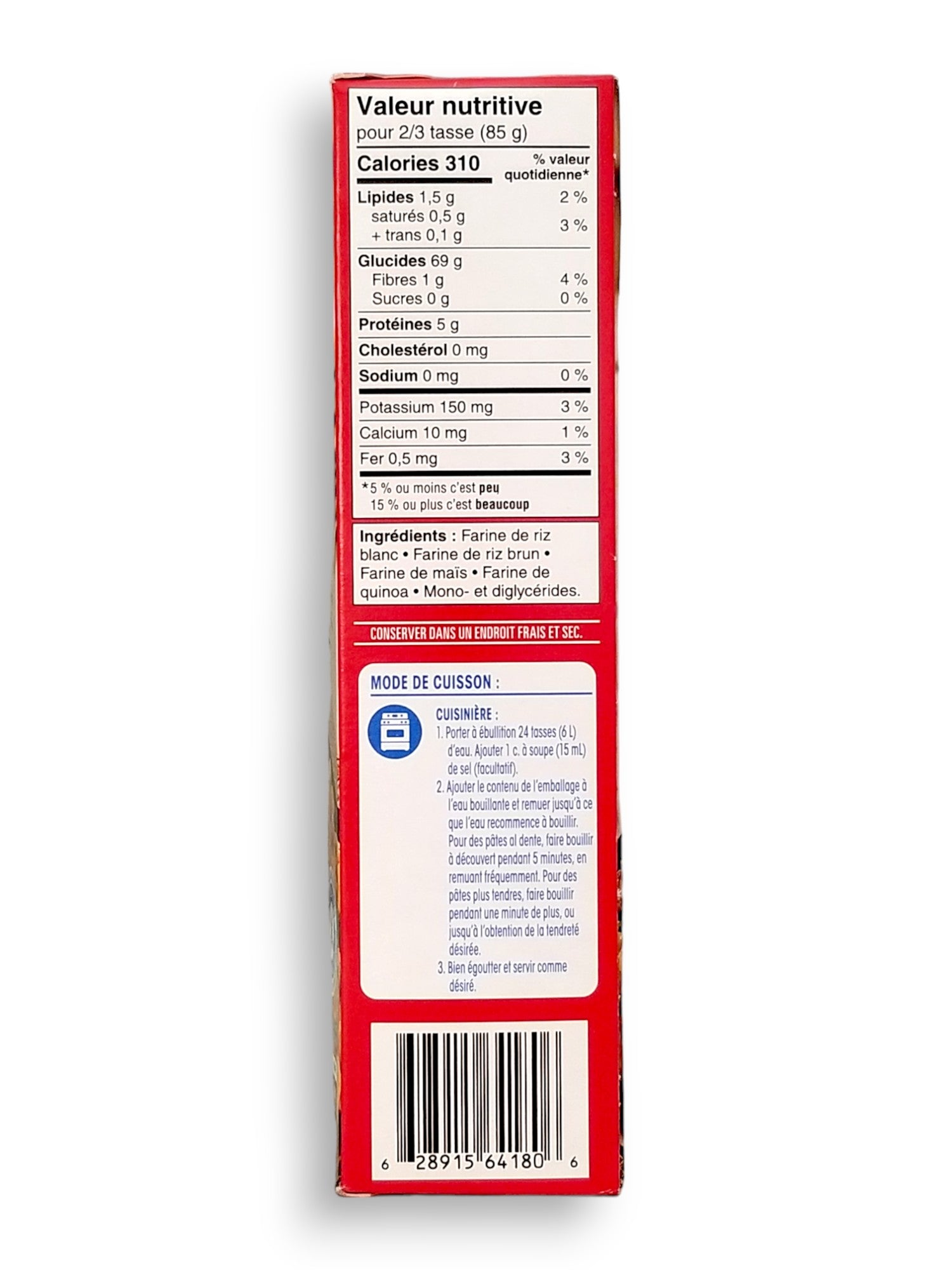 Great Value Gluten Free Macaroni Pasta, 340g/12 oz. Package, side of package.