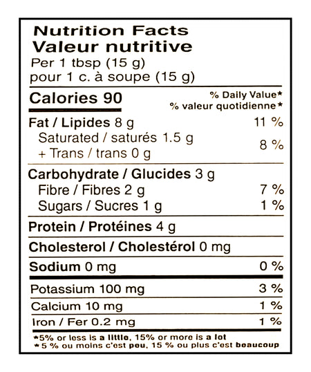 Nutrition facts label for Great Value Natural Smooth Peanut Butter with detailed nutritional information.