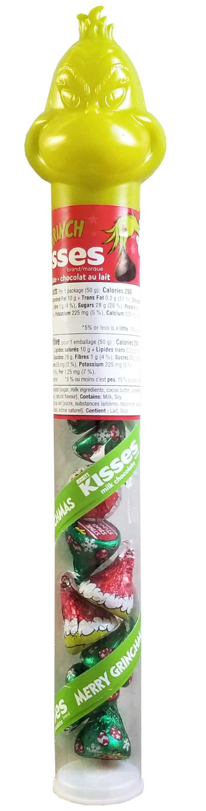 Hershey Grinch Kisses Milk Chocolate Cane, 50g/1.75 oz. Tube (Imported from Canada)