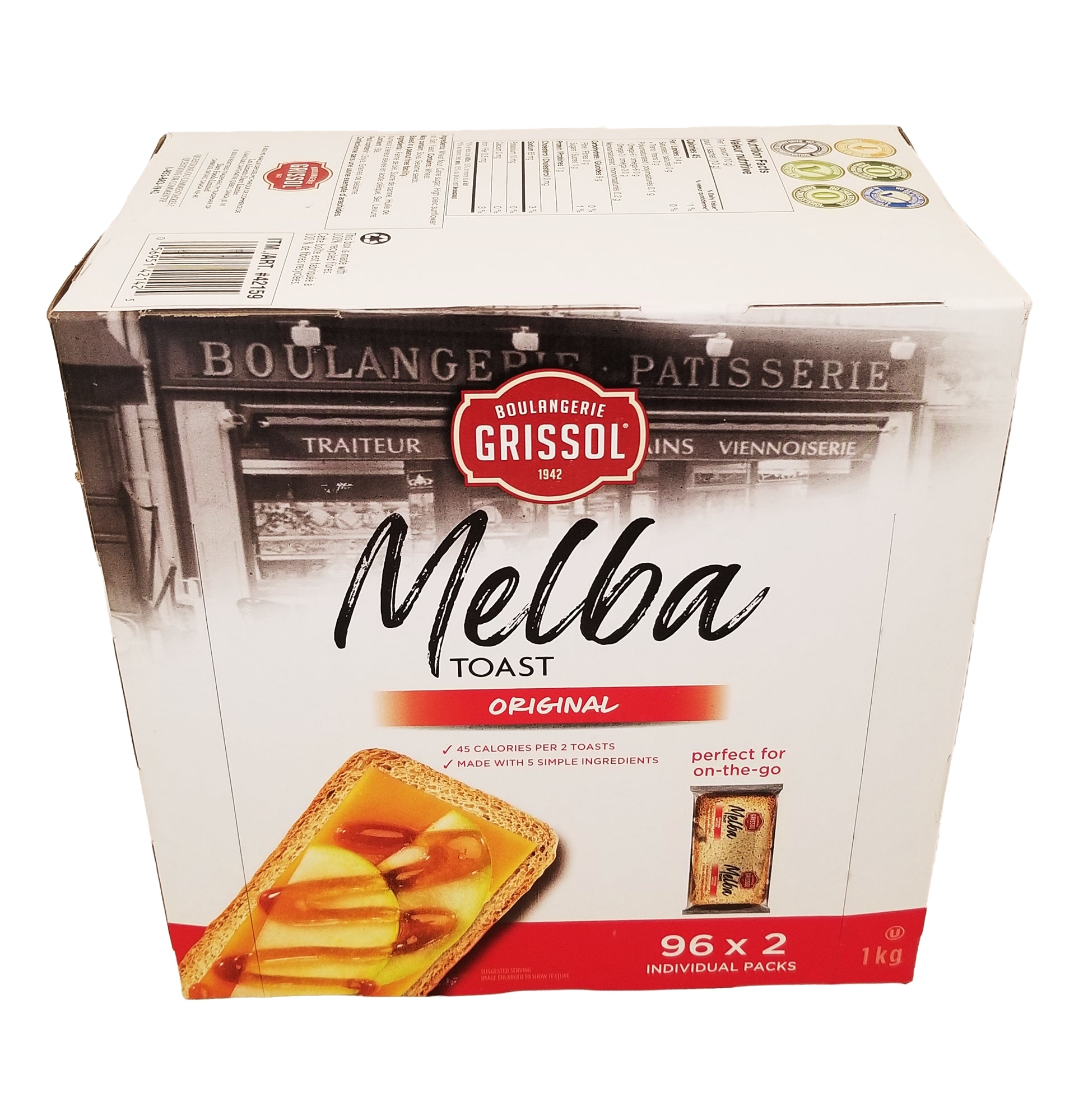 Grissol Melba Toast Original 1kg bulk pack top of box