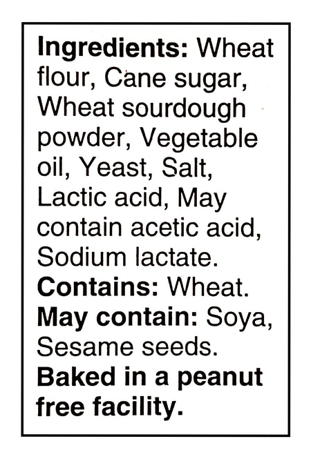 Ingredients list for Boulangerie Grissol Melba Toast Sourdough Flavor, Premium Crackers - 400g on a black background