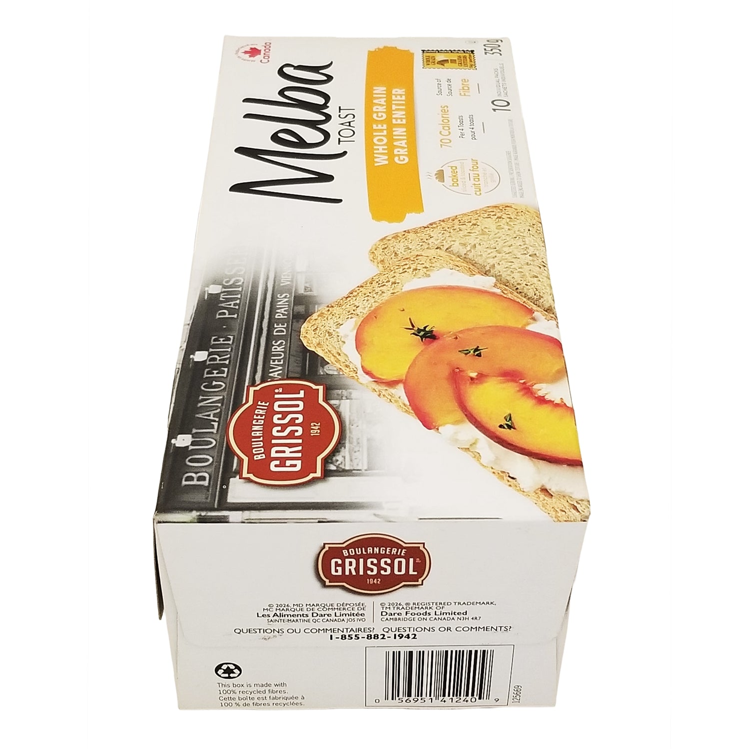 Grissol Melba Toast Whole Grain 350g – UPC barcode label