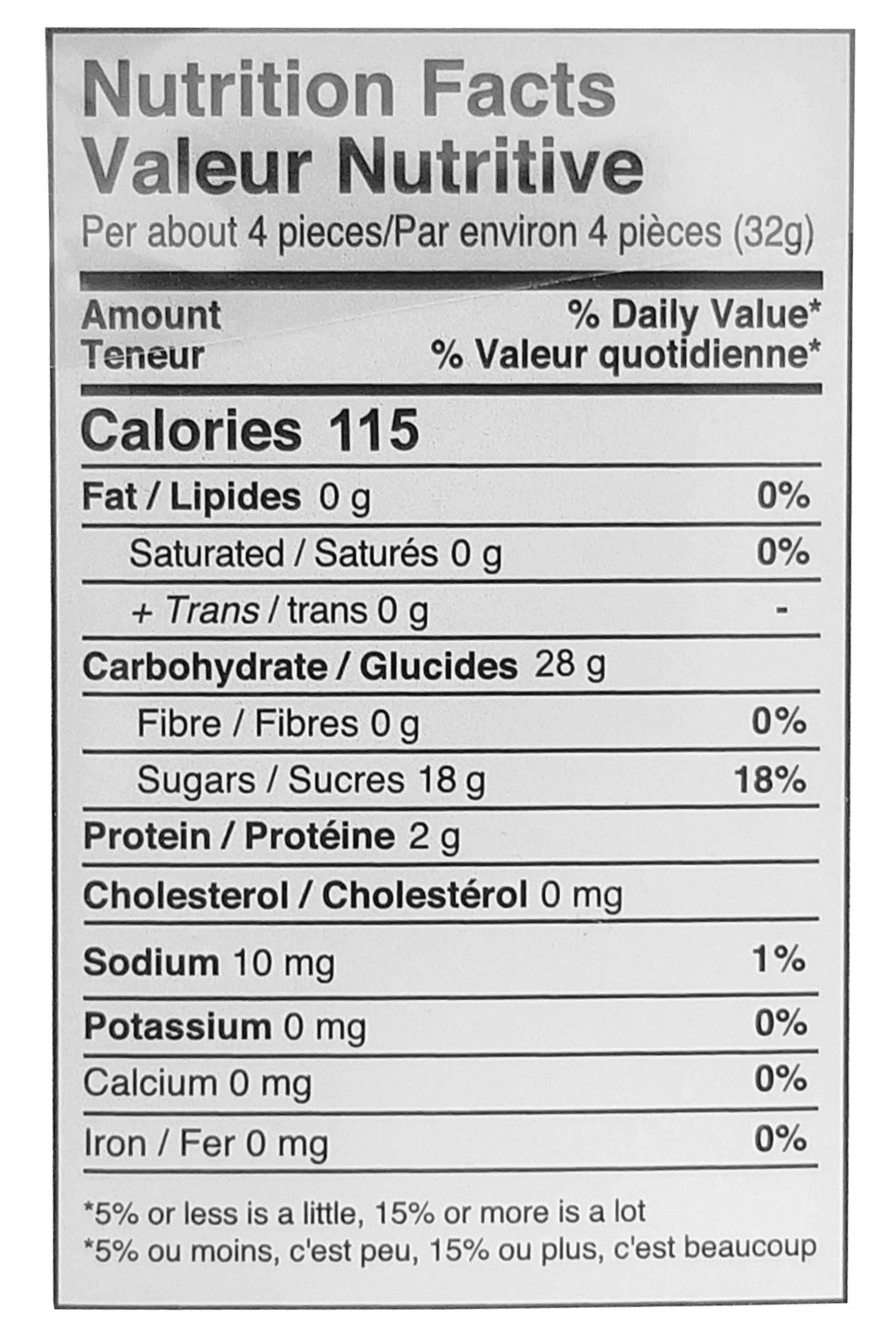 Gummy Rush Atomic Peaches Nutrition Facts Label