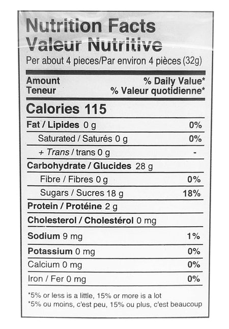 Gummy Rush Fizzy Cherries Nutrition Facts Label