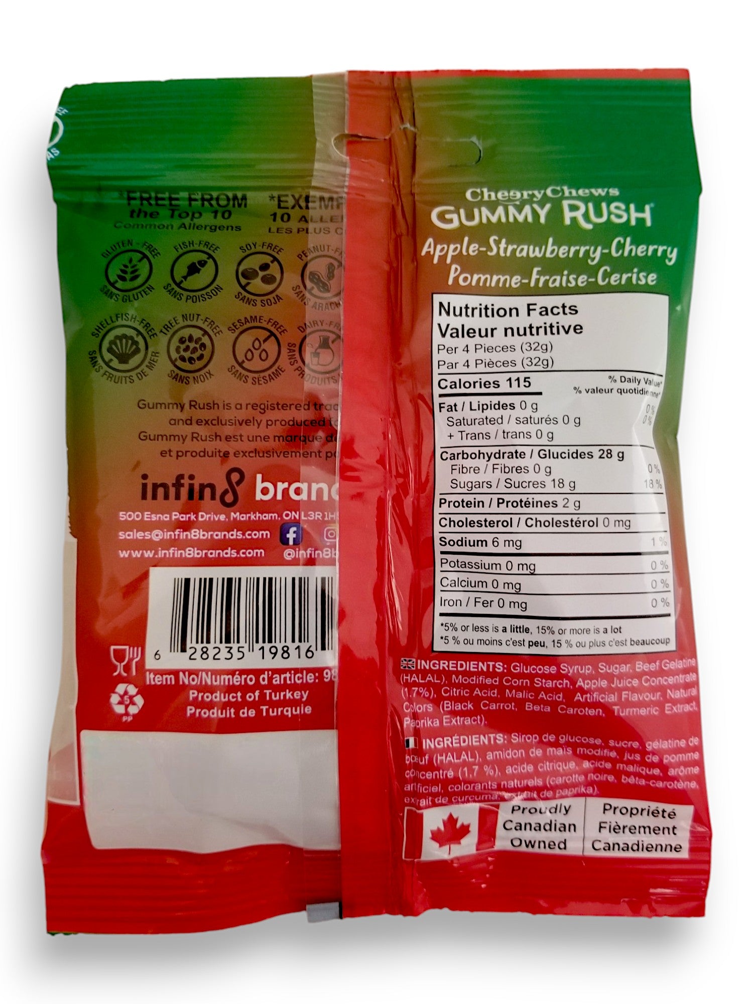 Back of Cheery Chews Gummy Rush Holliday Cheers Gummies, 70g/2.46 oz. Bag