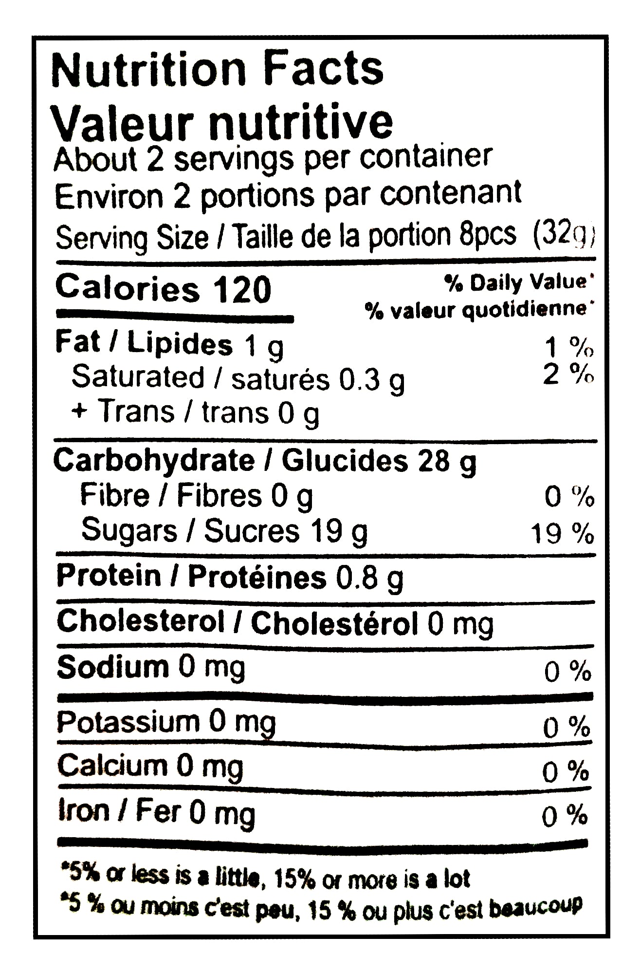 Nutrition facts label for Gummy Rush Sour Belt Bites Cotton Candy 135g (4.76 oz) with serving size, calories, and nutritional content.
