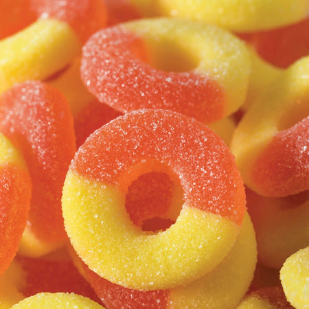 Close-up of Gummy Rush Atomic Peaches Gummies