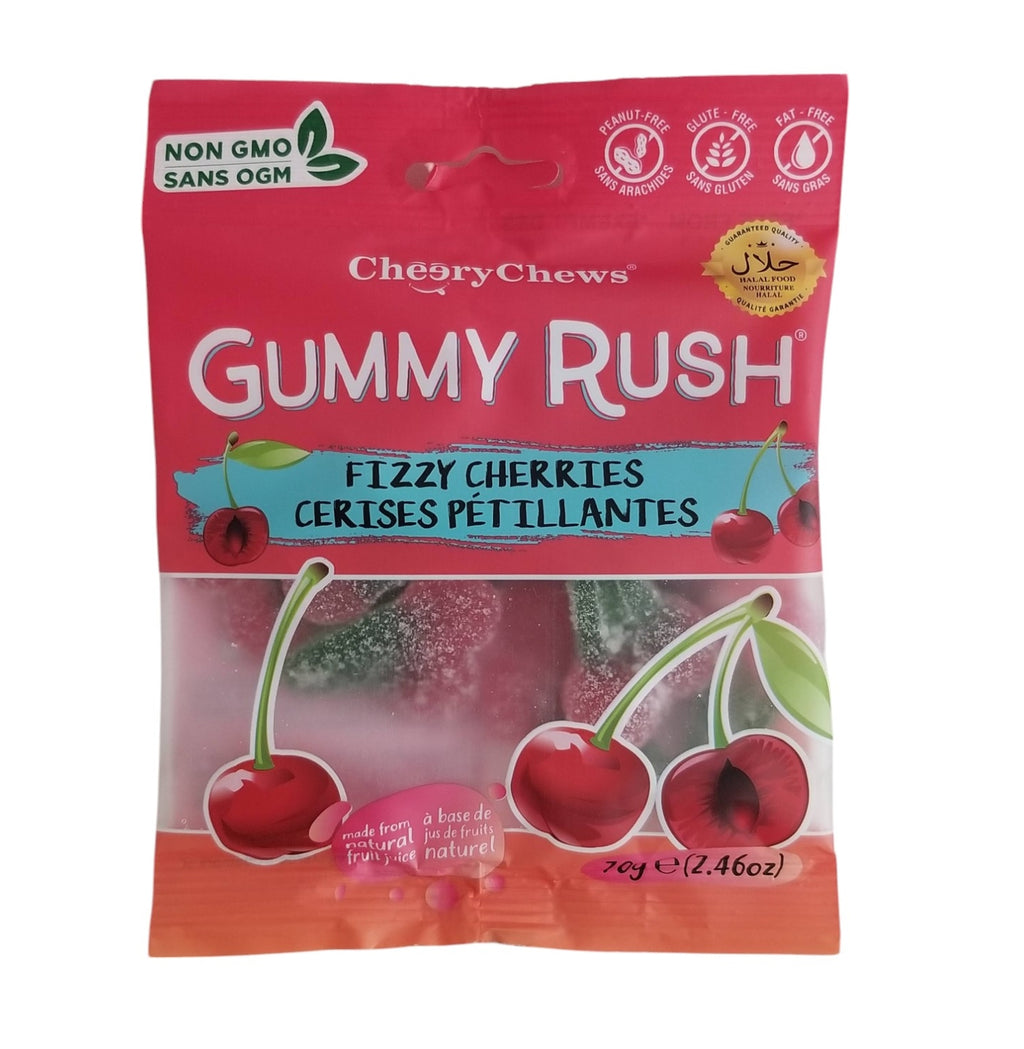 Gummy Rush Fizzy Cherries Gummies, 70g/2.5 oz. Bag