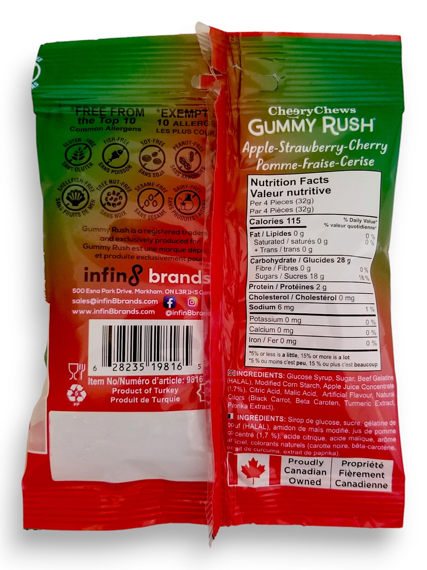 Back of Cheery Chews Gummy Rush Holliday Cheers Gummies, 70g/2.46 oz. Bag