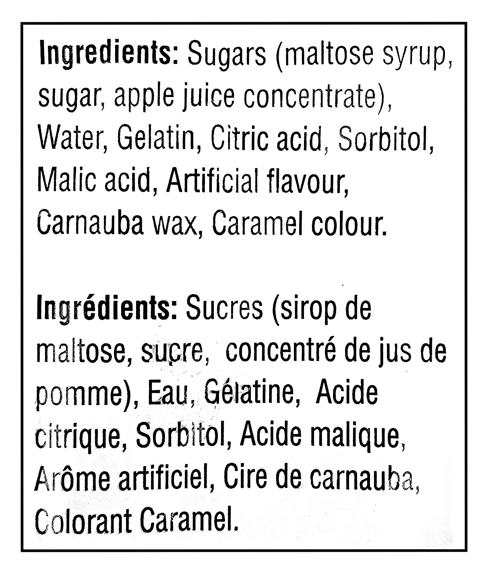 List of ingredients for Gummy Zone Cola Bottles Gummy Candy, 250ct on a black background