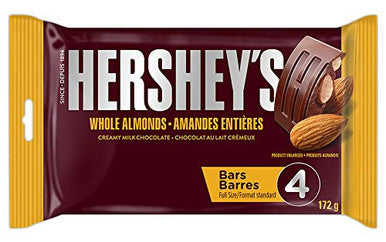 HERSHEY'S Chocolate Candy Bars with Almonds, 4ct (172g/6.1oz) Bar Front Side