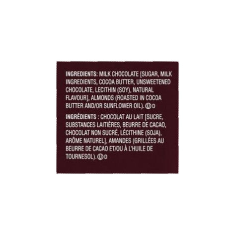 HERSHEY'S Chocolate Candy Bars with Almonds, 4ct (172g/6.1oz) Bar ingredients