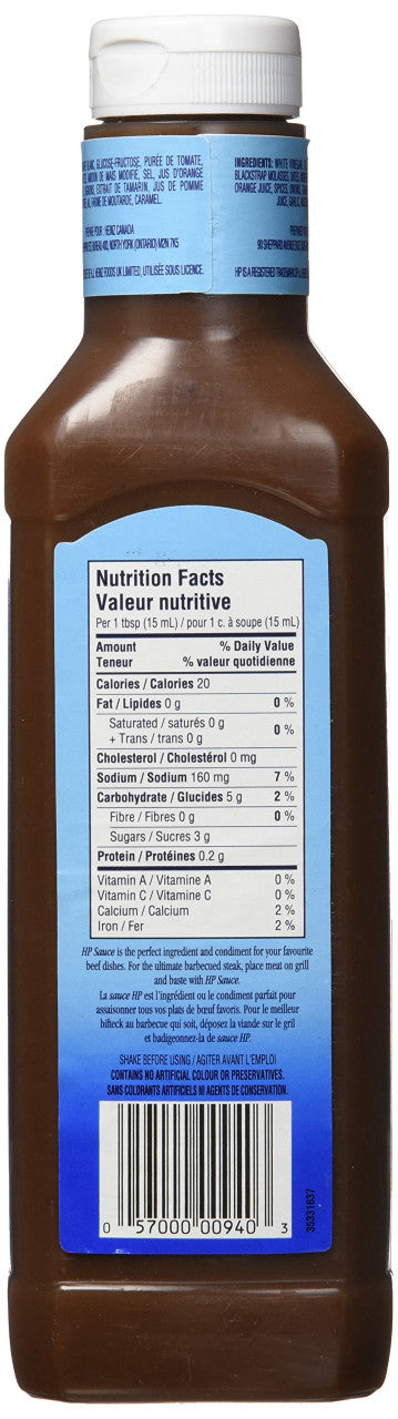 HP Sauce - Original 400ml/13.5 oz. Bottle Back Side