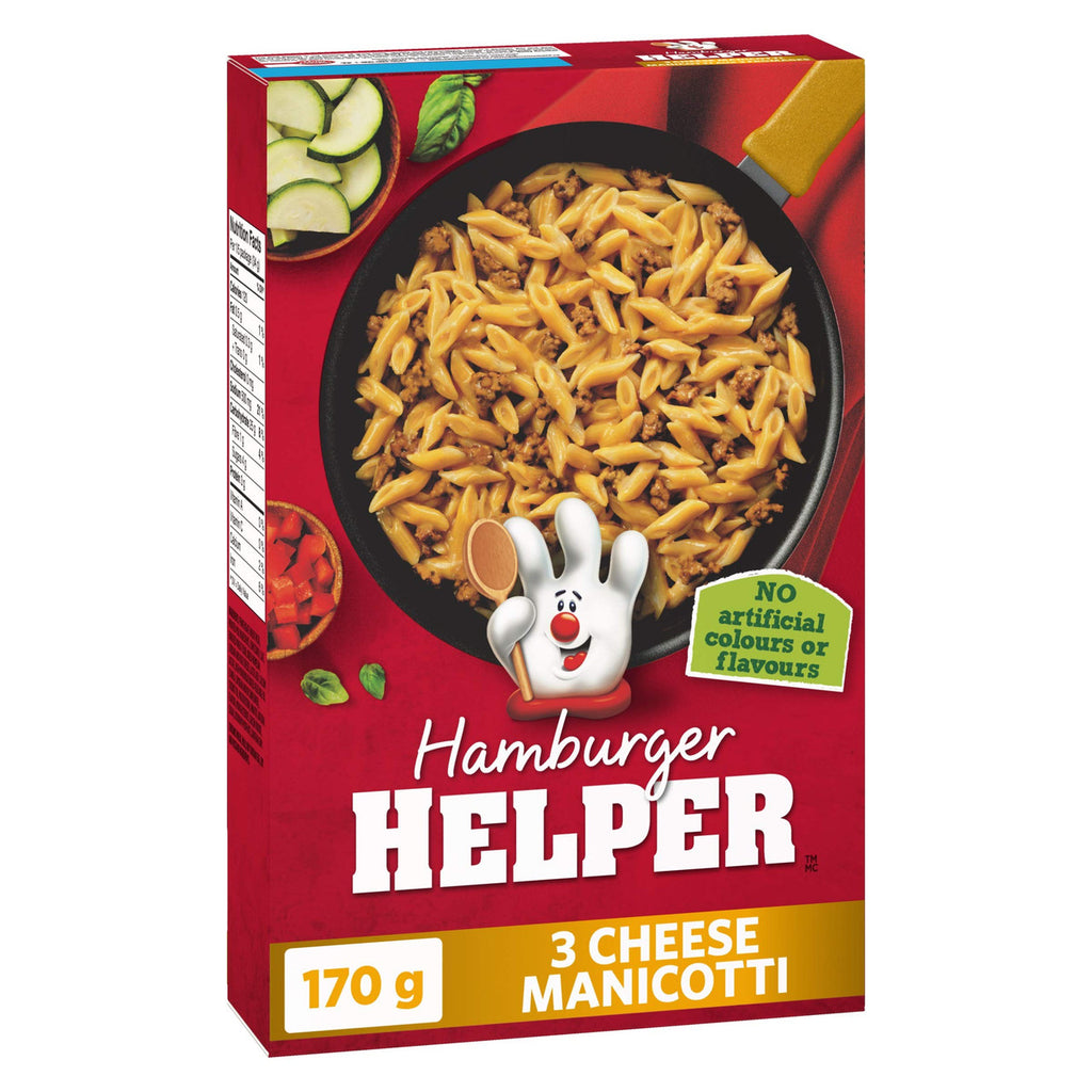 Hamburger Helper, 3 Cheese Manicotti, 170g/6oz. Box Left Angle