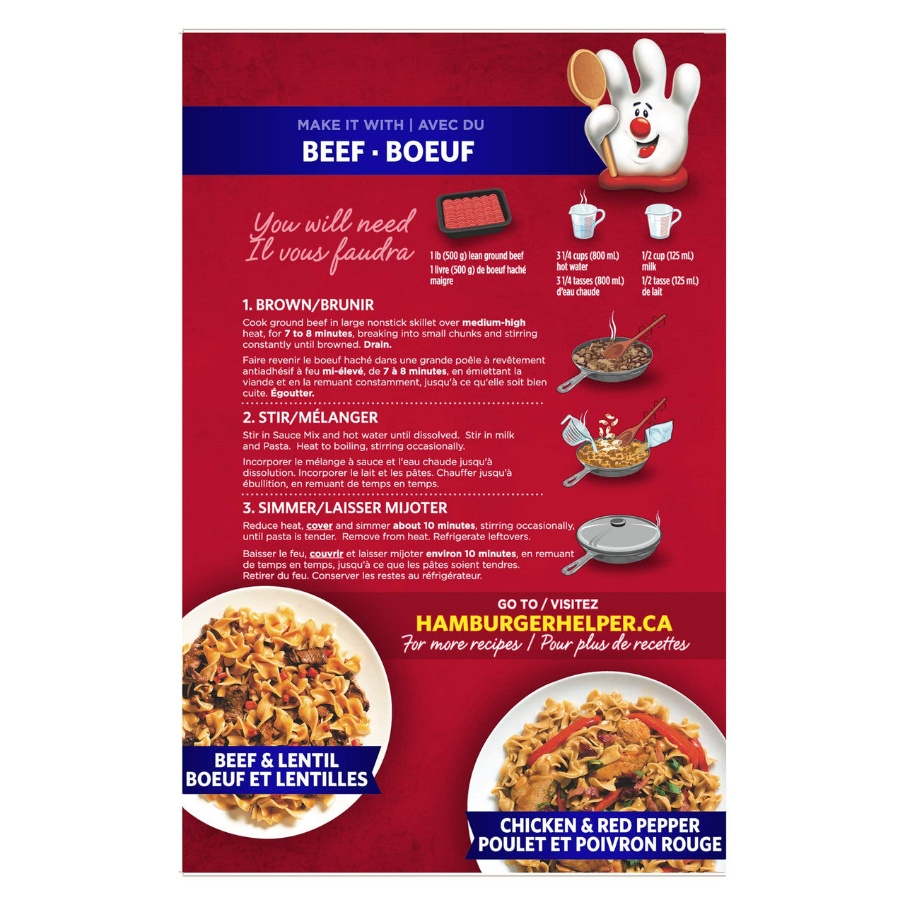 Hamburger Helper Beef Noodle, 200g/7.1oz Box Back Side