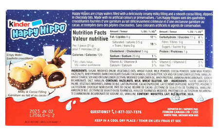 Kinder Happy Hippo Cocoa Cream Biscuits, 5ct, 103g/3.6 oz. Box {Imported from Canada}