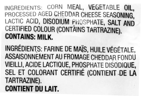 Hawkins Cheezies Corn Snacks, Snak-Pak, 36pk x 36g (1.3 oz) Ingredients