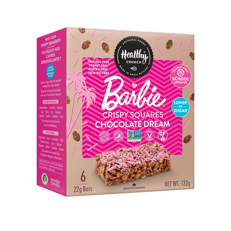 Box of Healthy Crunch Barbie Crispy Squares Chocolate Dream on a white background