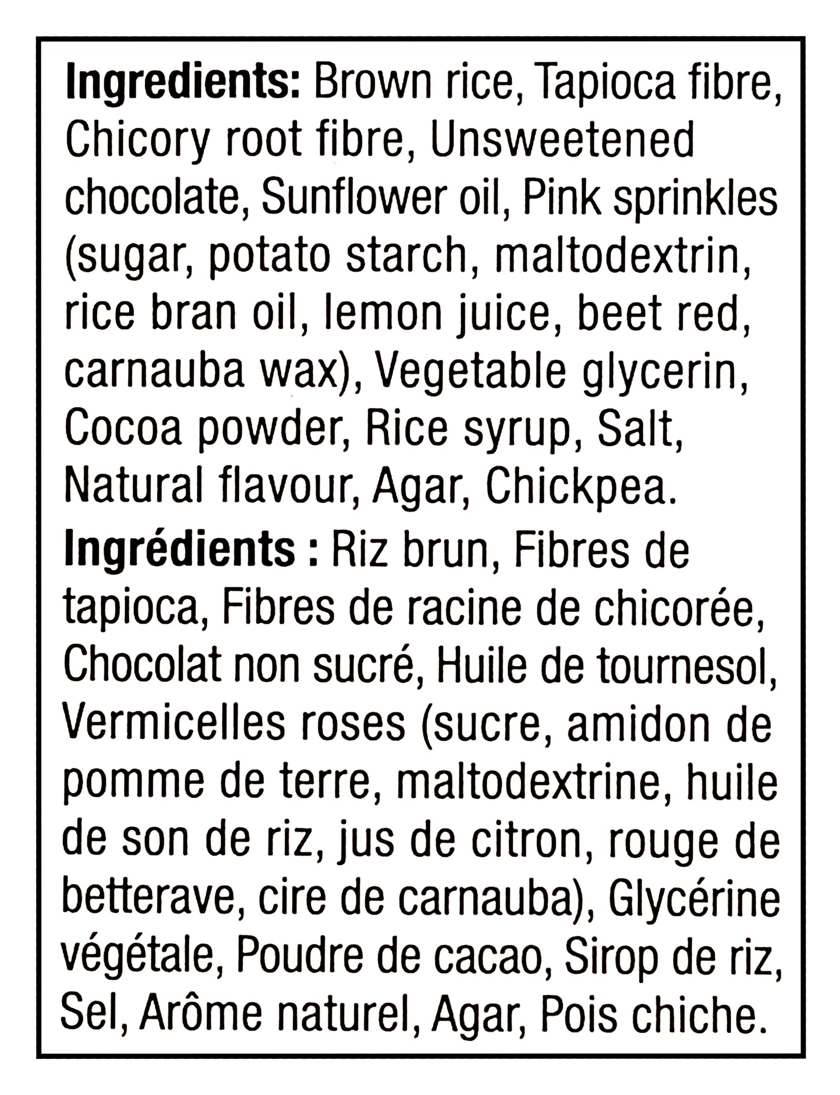 List of ingredients for Healthy Crunch Barbie Chocolate Dream Crispy Squares, 132g/4.6 oz on a black background