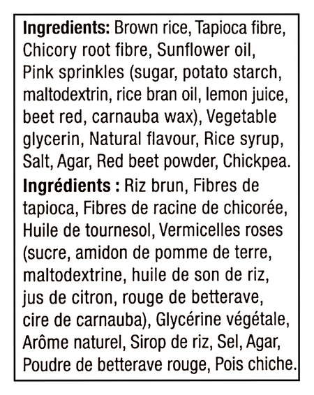 List of ingredients for Healthy Crunch Barbie Pink Birthday Cake Crispy Squares, 132g/4.6 oz on a white background