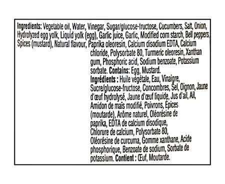 List of ingredients for Heinz Burger Style Mayonnaise Sauce 340ml on a white background