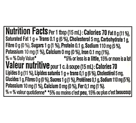 Nutrition facts label for Heinz Burger Style Mayonnaise Sauce 340ml on a white background
