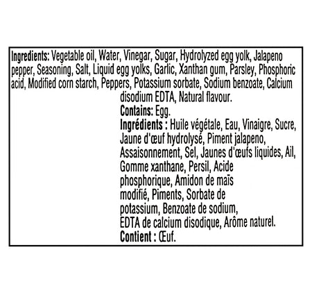 Ingredients list for Heinz Chimichurri Style Mayonnaise Sauce 340ml on a white background