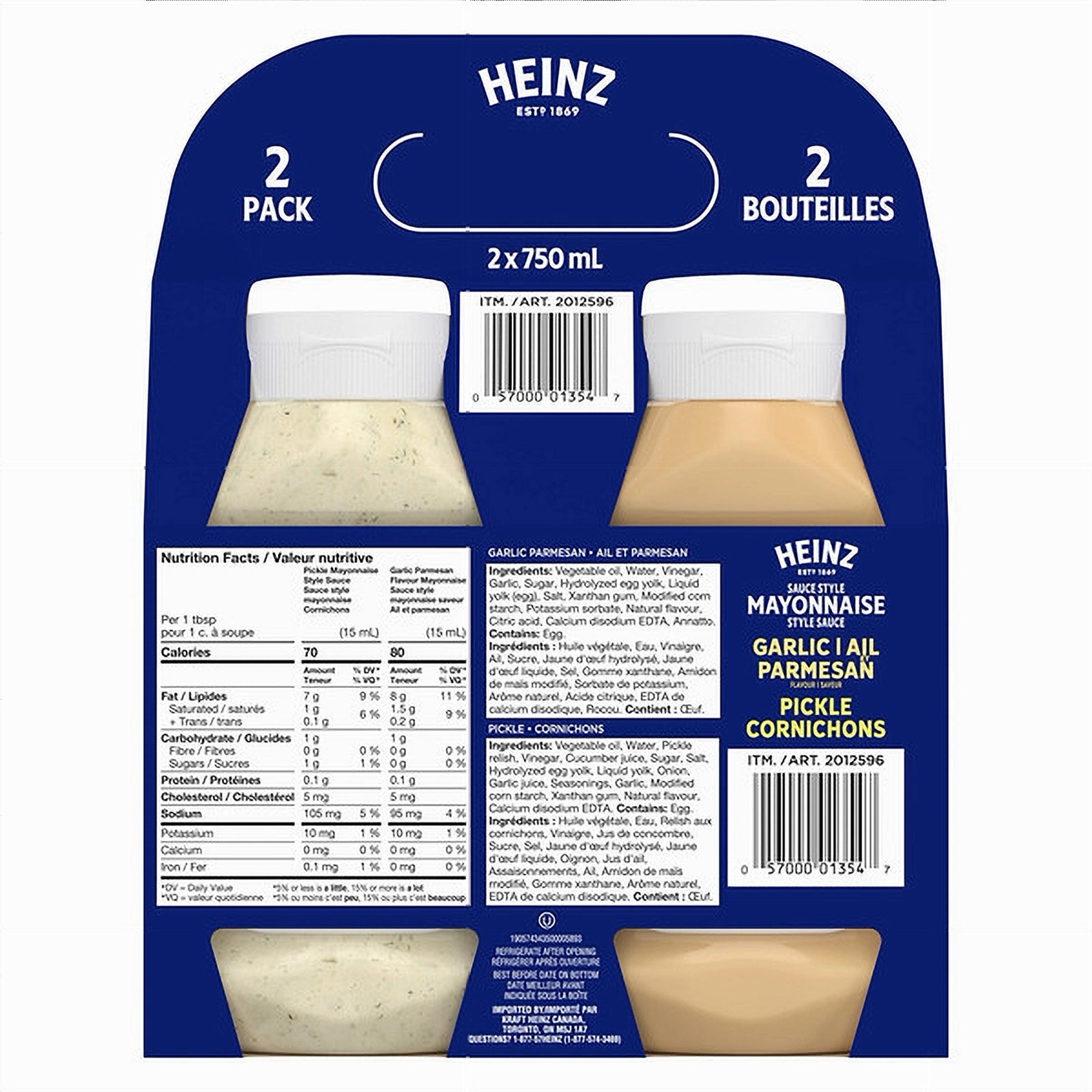 Heinz Garlic Parmesan mayonnaise packaging with blue and white design.
