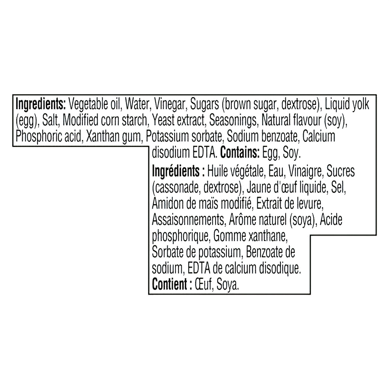 Ingredients list of Heinz Smoky Bacon Mayonnaise Sauce, 340ml/11.9 oz on a white background.