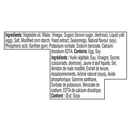 Ingredients list of Heinz Smoky Bacon Mayonnaise Sauce, 340ml/11.9 oz on a white background.
