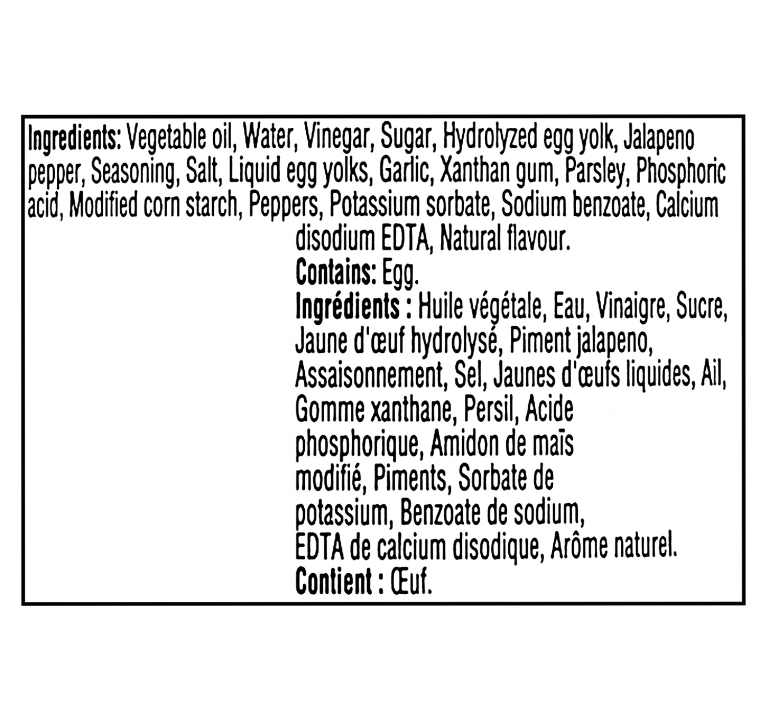 Heinz Chimichurri Mayonnaise Sauce 340ml – ingredients label