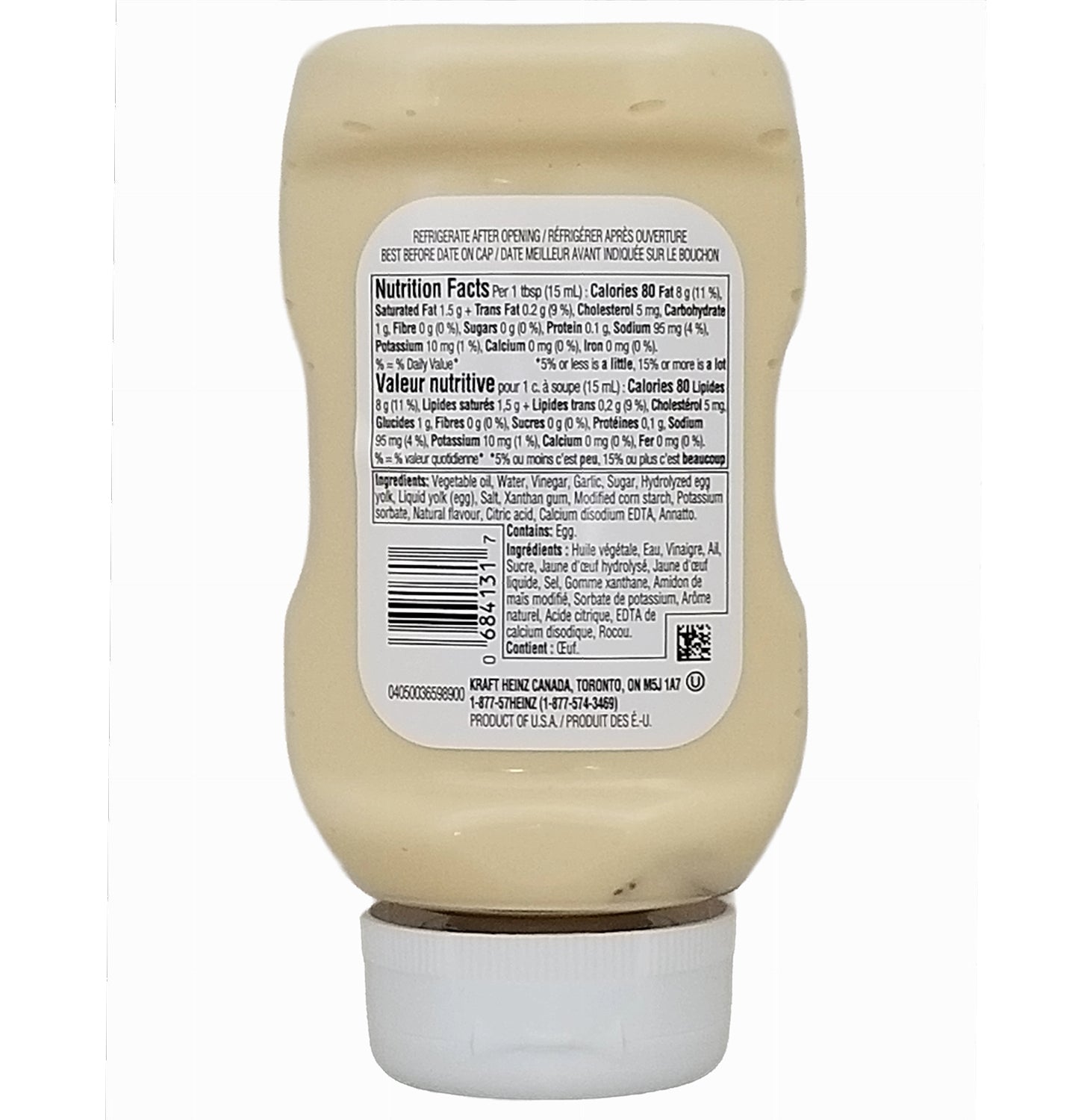 Heinz Garlic Parmesan Mayonnaise Sauce 340ml – back label