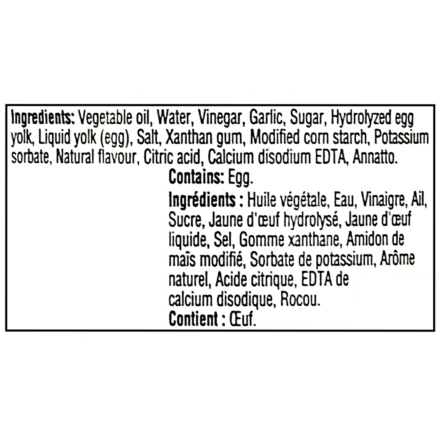 Heinz Garlic Parmesan Mayonnaise Sauce 340ml – ingredients label