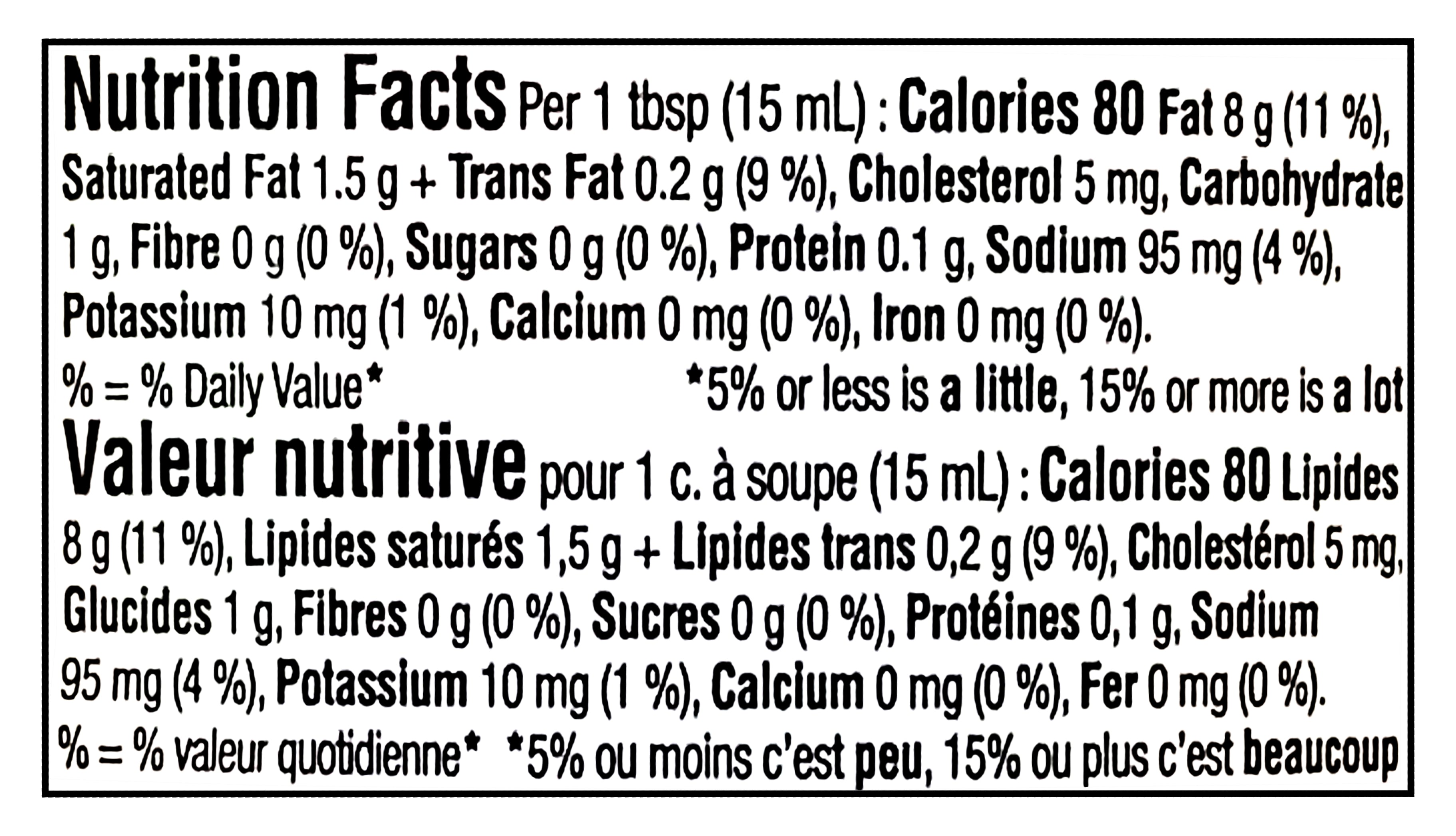 Nutrition facts label for Heinz Garlic Parmesan Mayonnaise Sauce, 340ml/11.9 oz showing calories, fat content, and other nutritional information per tablespoon.