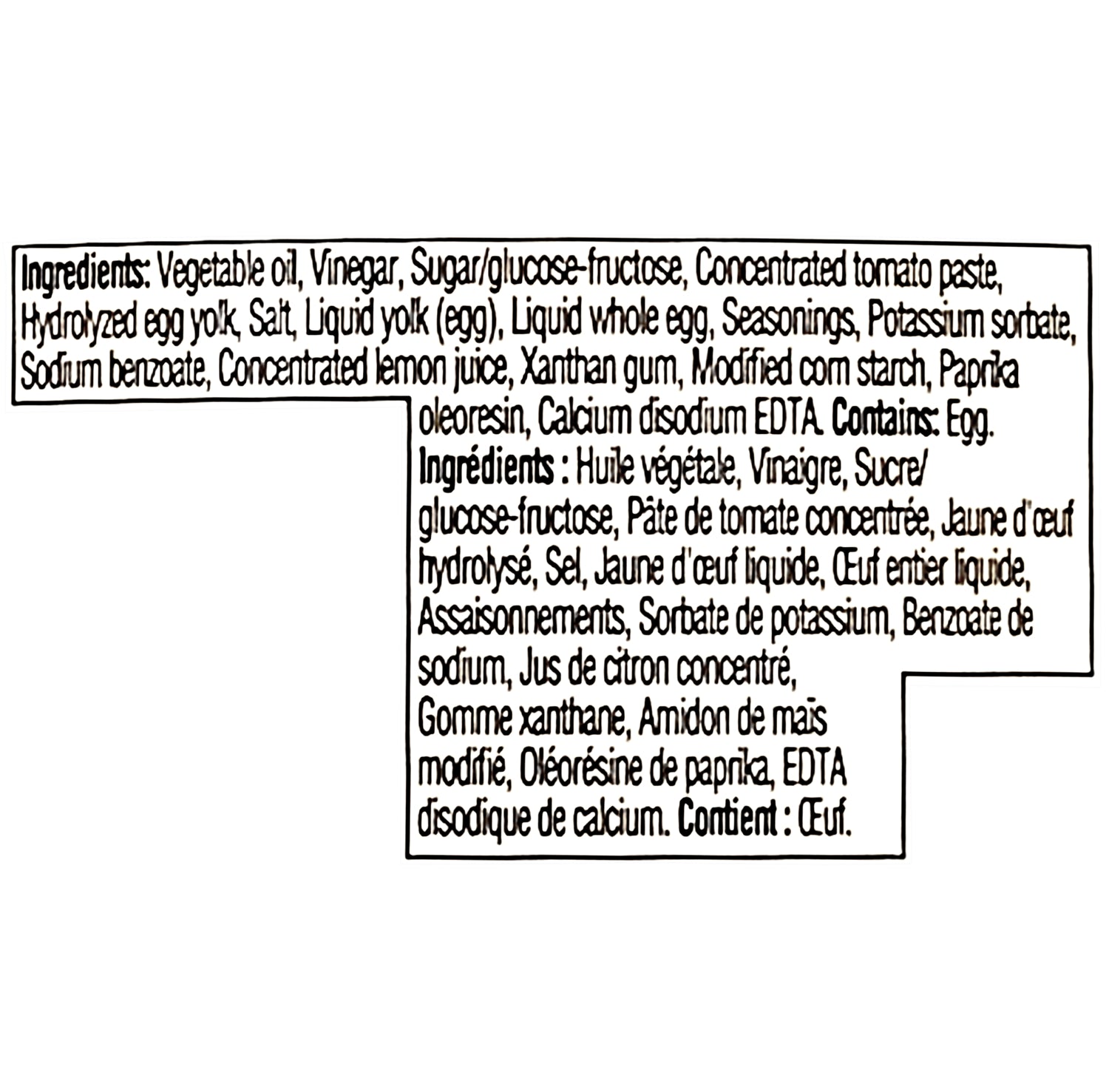 Heinz Mayochup Mayonnaise Sauce 340ml – ingredients label