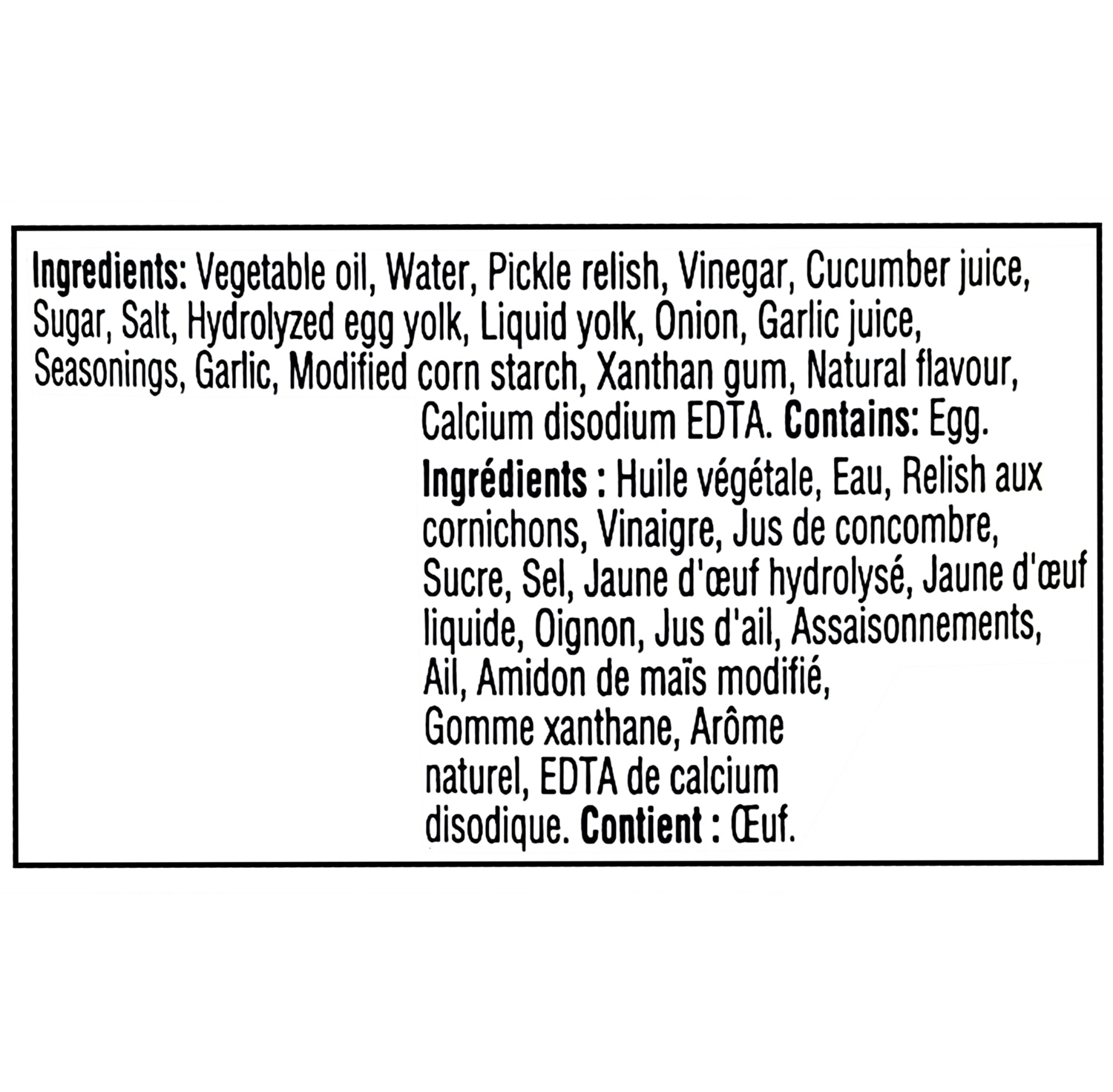 Heinz Pickle Mayonnaise Sauce 340ml – ingredients label