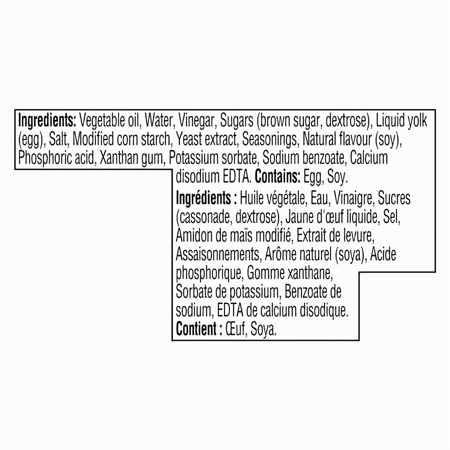 Heinz Smoky Bacon Mayonnaise Sauce 340ml – ingredients label