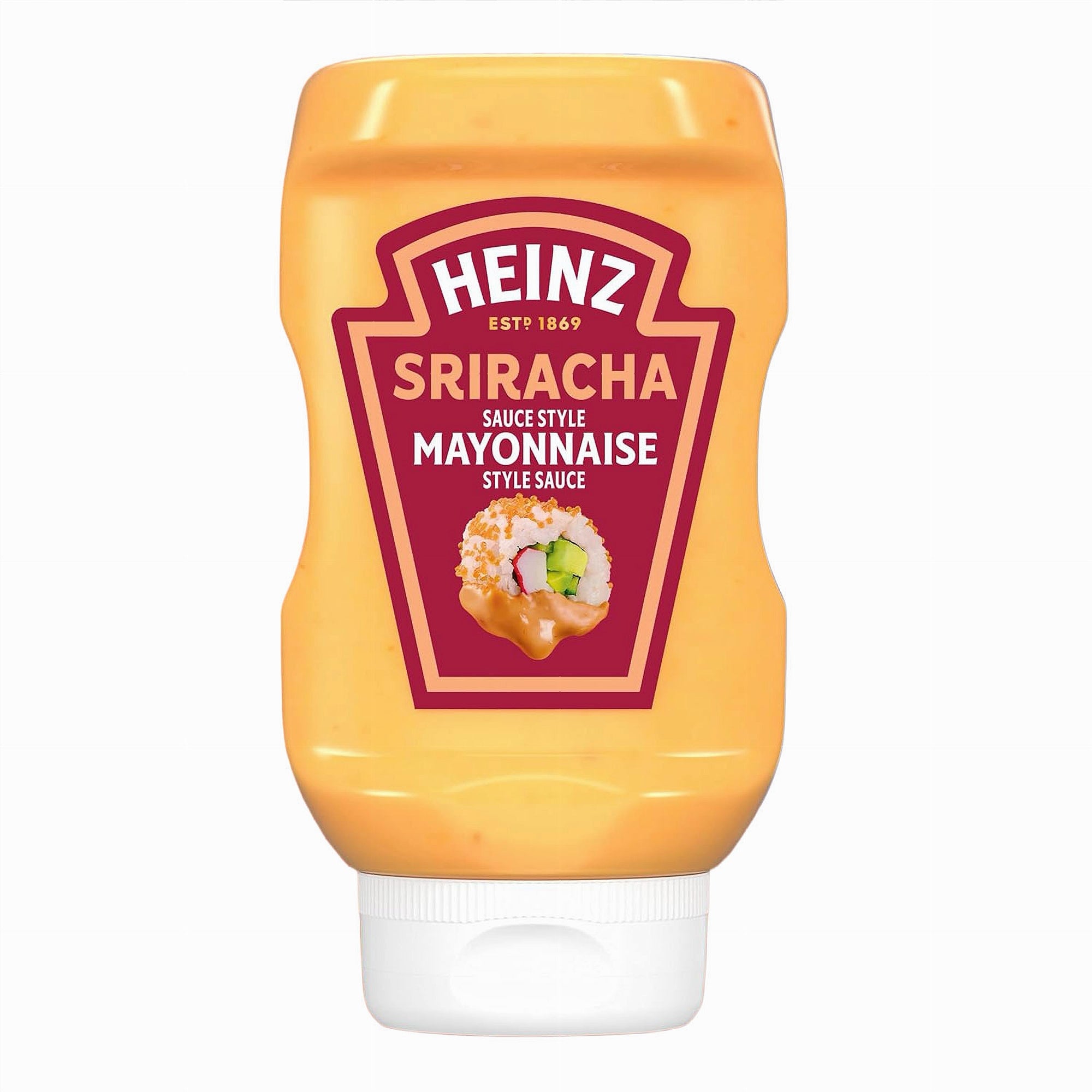 Heinz Sriracha Sauce Style Mayonnaise 340ml bottle on a white background
