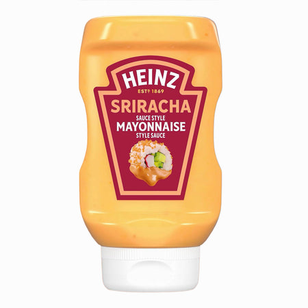 Heinz Sriracha Sauce Style Mayonnaise 340ml bottle on a white background
