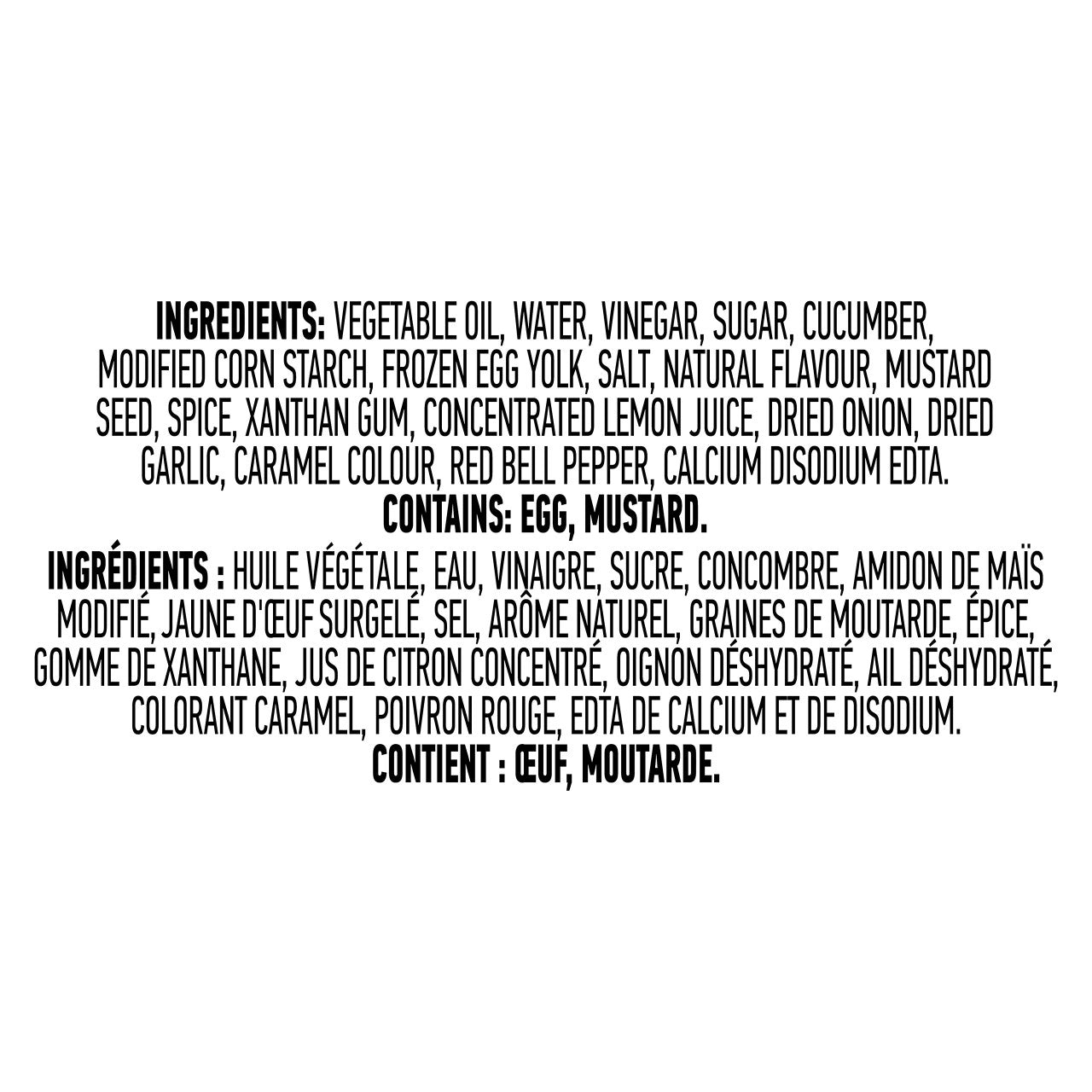 Hellmann's Classic Burger Sauce, Gluten Free and Certified Kosher, 325ml/11 fl.oz. Bottle Ingredients