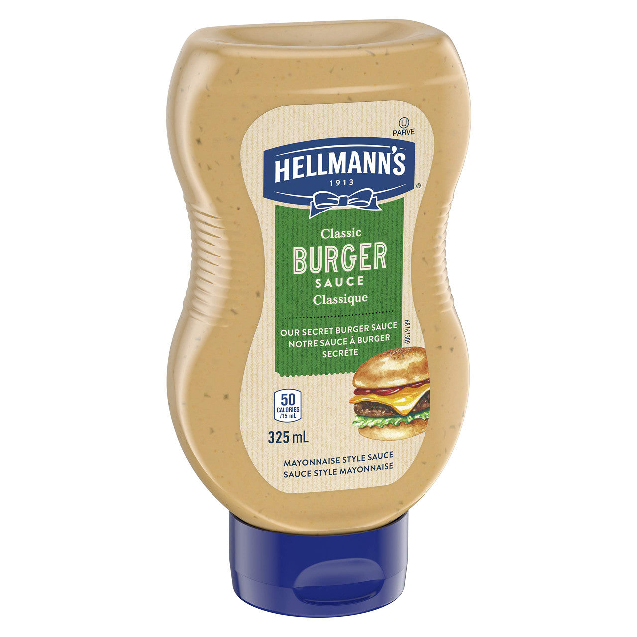Hellmann's Classic Burger Sauce, Gluten Free and Certified Kosher, 325ml/11 fl.oz. Bottle Left Angle