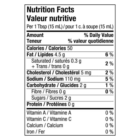 Hellmann's Classic Burger Sauce, Gluten Free and Certified Kosher, 325ml/11 fl.oz. Bottle Nutritional Facts