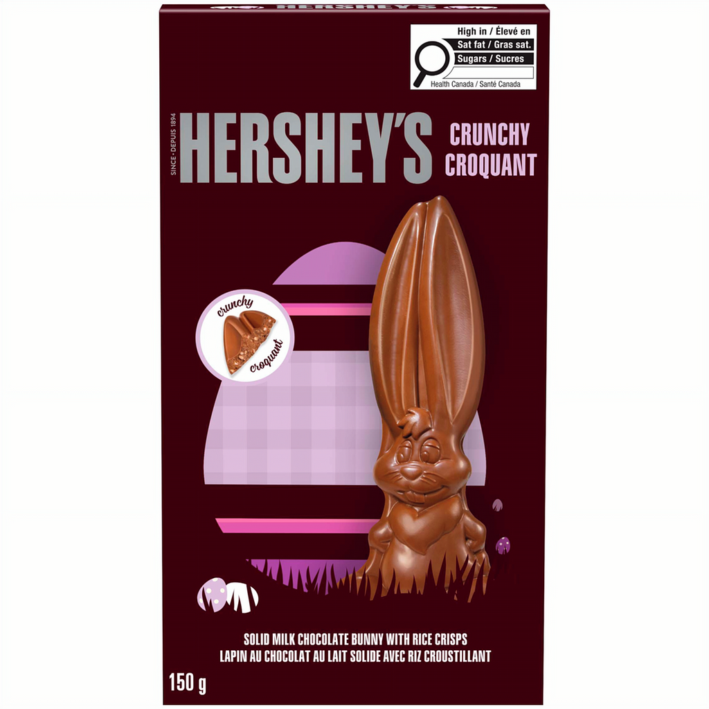 Hershey's Crunchy Easter Bunny, Solid Milk Chocolate With Rice Crisps, 150g/5.3 oz. - Front Of Box