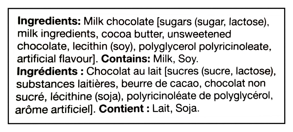 Hershey's Valentine's Day Milk Chocolate Kisses, 180g/6.3 oz. - Ingredients Label