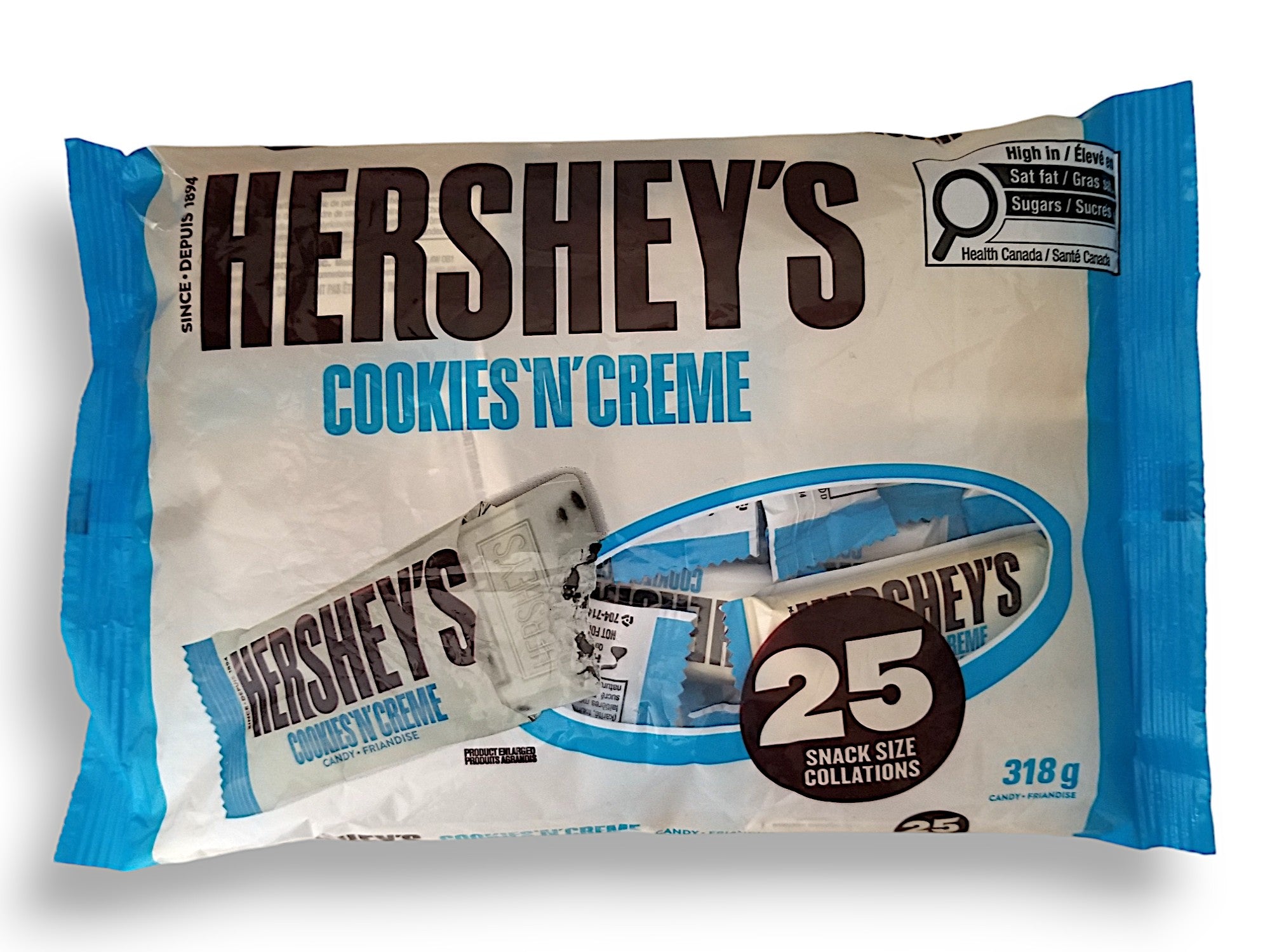 Hershey's Snack-Size Chocolate Bars, Cookies 'N' Creme, 25ct, 318g/11.2 oz., front of bag