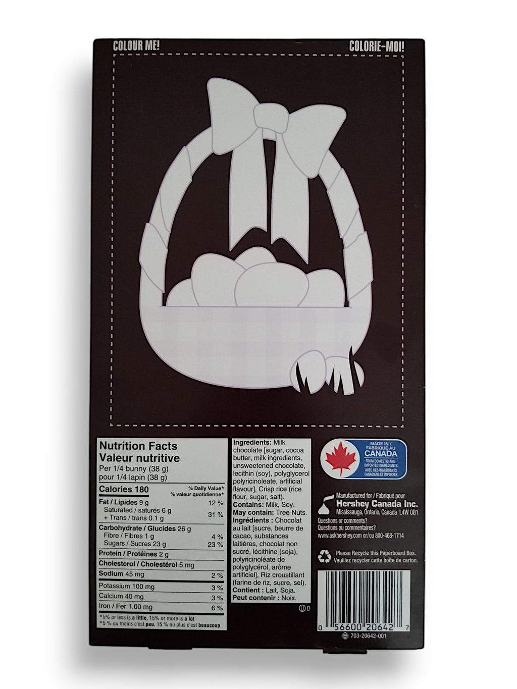 Hershey's Crunchy Easter Bunny, Solid Milk Chocolate With Rice Crisps, 150g/5.3 oz. - Back Of Box