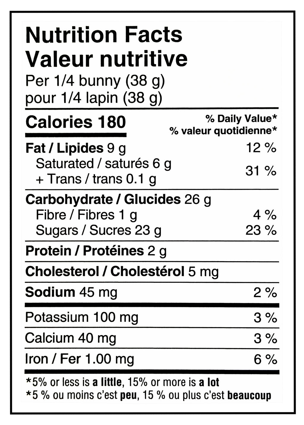 Hershey's Crunchy Easter Bunny, Solid Milk Chocolate With Rice Crisps, 150g/5.3 oz. - Nutrition Facts Label