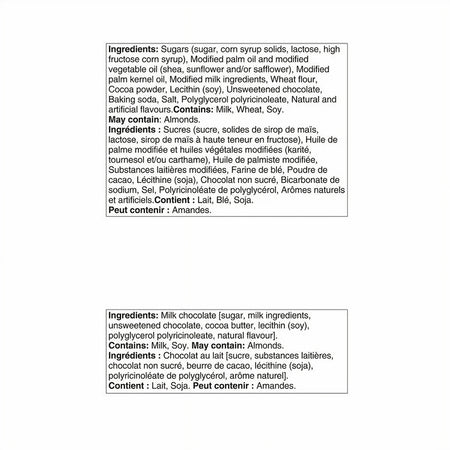 Text containing ingredients list for Hershey's Snack-Size Bars, Milk Chocolate - Cookies & Creme Flavors, Harry Potter 1.02kg/35.9 oz on a white background
